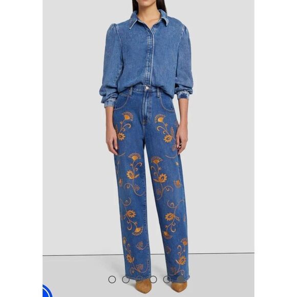 7 FOR ALL MANKIND THE JENNIFER 90S EMBROIDERED BAGGY JEAN SIZE 24 - Picture 2 of 9